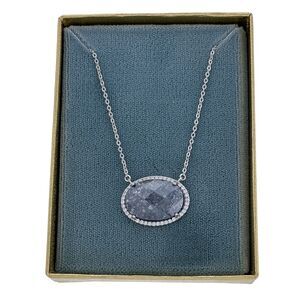 Joseph A Conte Sterling Silver White Crystal Blue Glass Halo Necklace 15"-17"